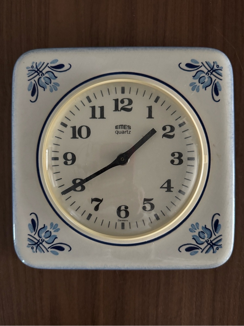 Vintage Emes Quartz Wall Clock Blue & White Ceramic / Porcelain, Made in Germany